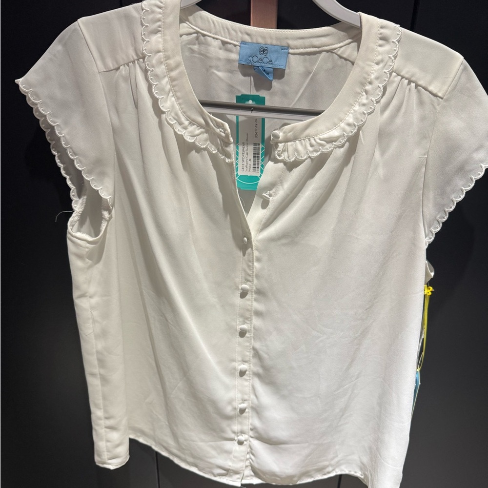 CeCe Ivory Ruffled Cap Sleeve Blouse